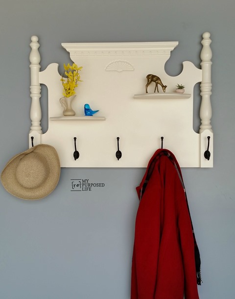 my repurposed life repurposed bed coat rack shelf