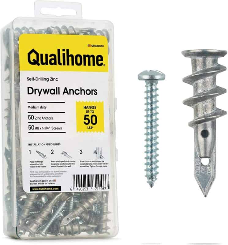 thumbnail image 2 of Titan Anchors 50-Pack Self-Drilling Zinc Drywall Anchors With Screws – Holds 75 Lbs Each 2 of 6